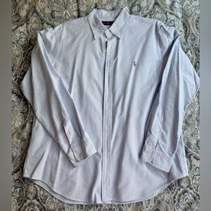 Ralph Lauren Men’s Blue and White Striped Cotton Shirt